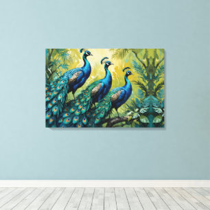 Impressão Em Tela Trio de Peacocks na floresta