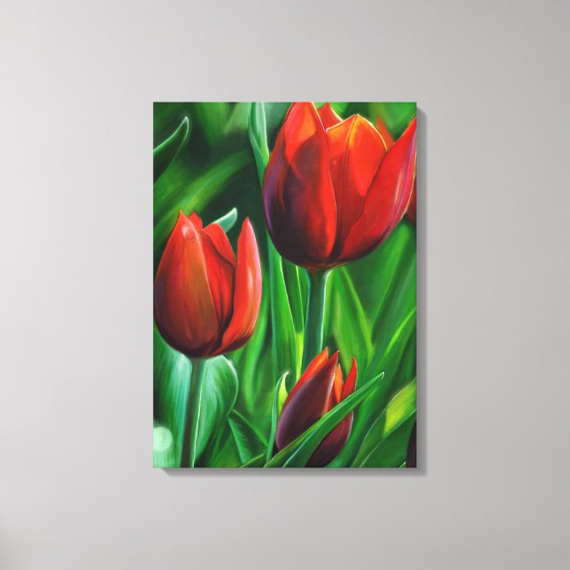 Impressão Em Tela Trio de pintura digital com flor de Tulipas Vermel (Frente)