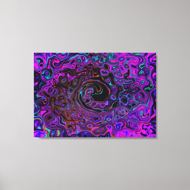 Impressão Em Tela Trippy Black and Magenta Retro Liquid Swirl (Frente)