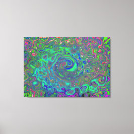Impressão Em Tela Trippy Chartreuse e Blue Retro Liquid Swirl