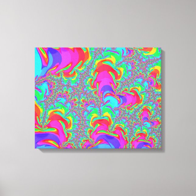 Impressão Em Tela Trippy Retro Vibrant Neon Rainbow Arte Fractal (Frente)