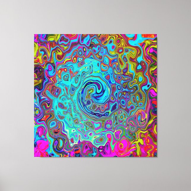 Impressão Em Tela Trippy Sky Blue Abstrato Retro Liquid Swirl (Frente)