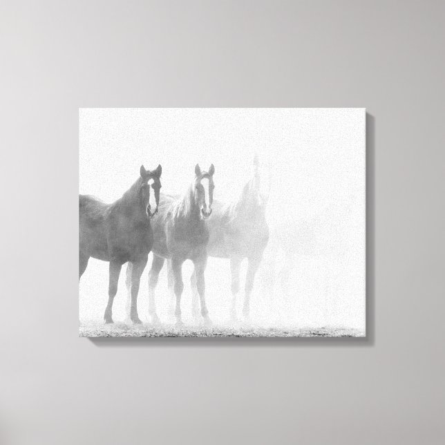 Impressão Em Tela Triptych de Cavalos Pretos e Brancos Desbotados (Frente)
