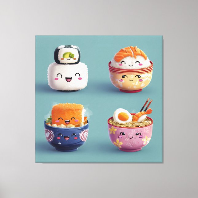 Impressão Em Tela Tripulação Kawaii Sushi & Ramen (Frente)