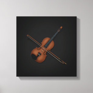 Impressão Em Tela Trompe L'oeil Violin com Arco no topo 12x12 preto