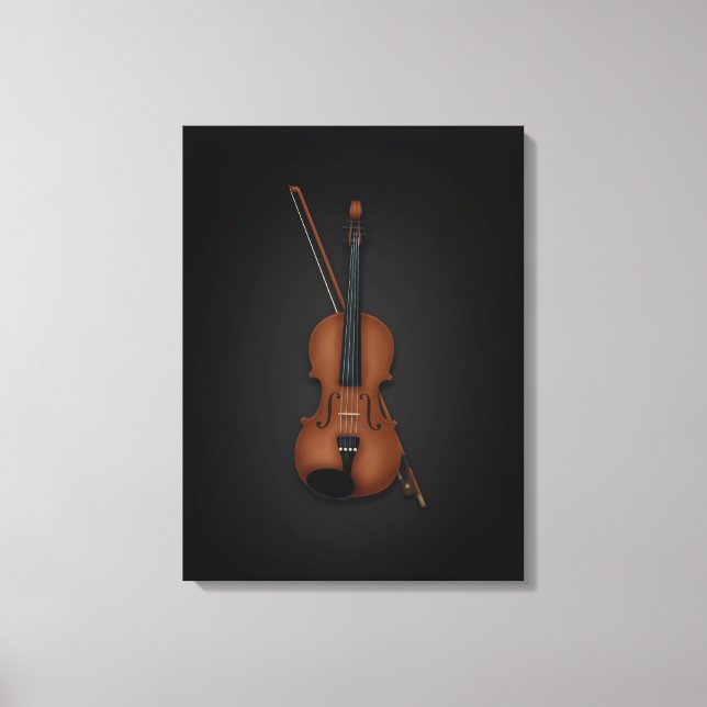 Impressão Em Tela Trompe L'oeil Violin e Arco em preto 18x24 (Frente)