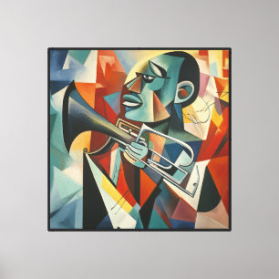 Impressão Em Tela Trompetista de Jazz Cubista Abstrato
