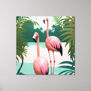 Impressão Em Tela Tropical Flamingo Paradise