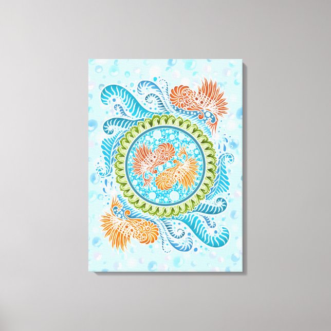 Impressão Em Tela Tropical Koi Mandala | Arte Zen do Oceano Vibrante (Frente)