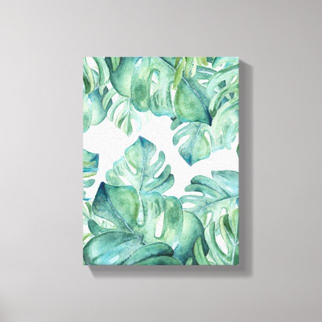 Impressão Em Tela Tropical Watercolor Monstera Palm Folaves (Frente)