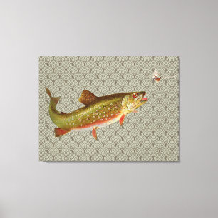 Impressão Em Tela Truta Arco-Íris de Pesca com Mosca Vintage