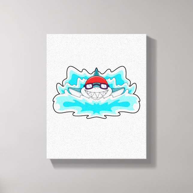 Impressão Em Tela Tubarão a Nadar com óculos de Nadação (Frente)