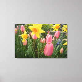 Impressão Em Tela tulipa rosa-primavera e flores daffodil amarelas