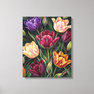 Impressão Em Tela Tulipas Coloridas Pintura Floral