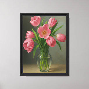 Impressão Em Tela Tulipas cor-de-rosa no vidro Vase