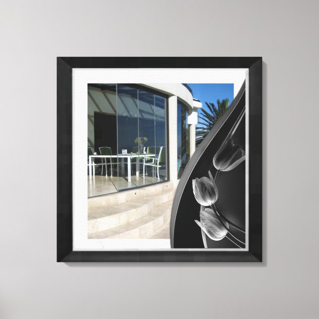 Impressão Em Tela Tulipas de Abstrato preto-mármore brancas (Frente)