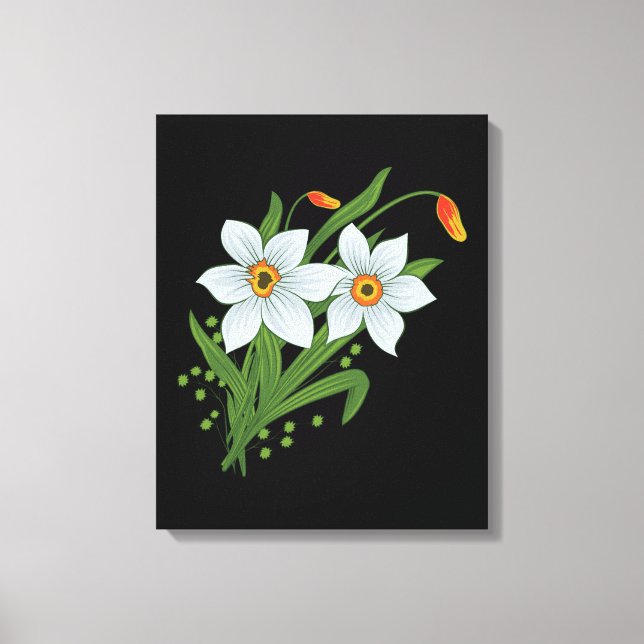 Impressão Em Tela Tulipas e Narcisos Flores Fundo Preto (Frente)