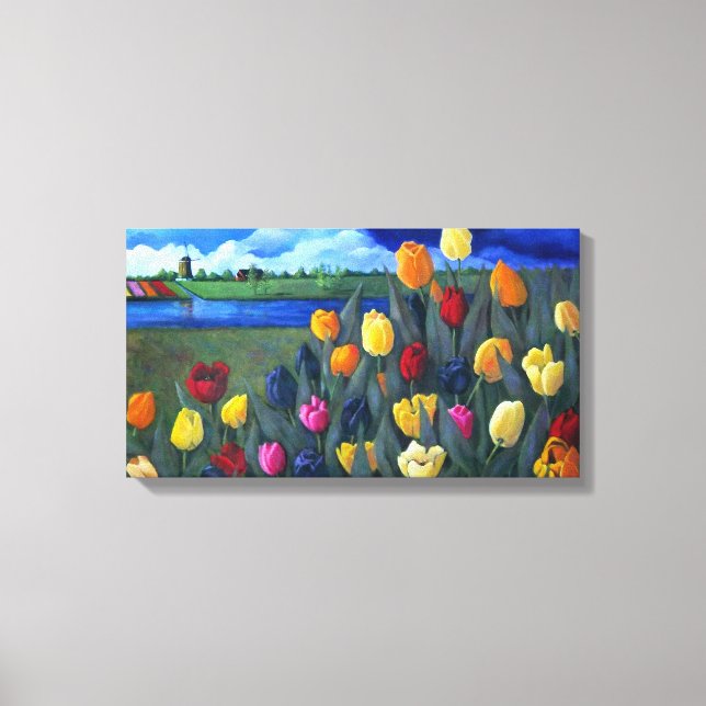 Impressão Em Tela Tulipas Holandesas: Pintura Original Acrílica: Flo (Frente)