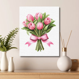 Impressão Em Tela Tulipas Rosa Verdejamento Flores Florais