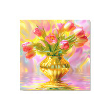 Tulipas Rosa Vibrantes em Vase Ouro