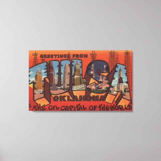 Impressão Em Tela Tulsa, OklahomaLarge - Letra ScenesTulsa, OK (Frente)