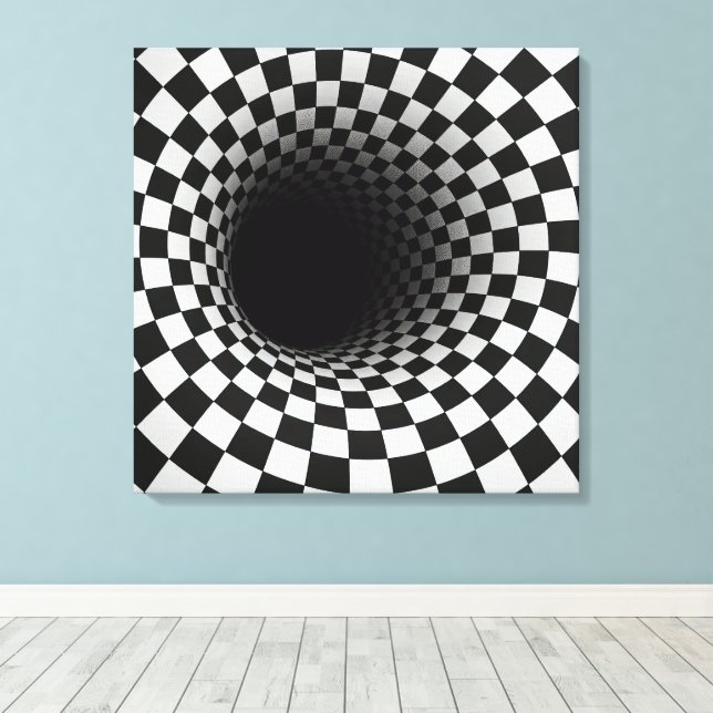 Impressão Em Tela Túnel de Ilusão Óptica Preto e Branco (Insitu(piso de madeira))
