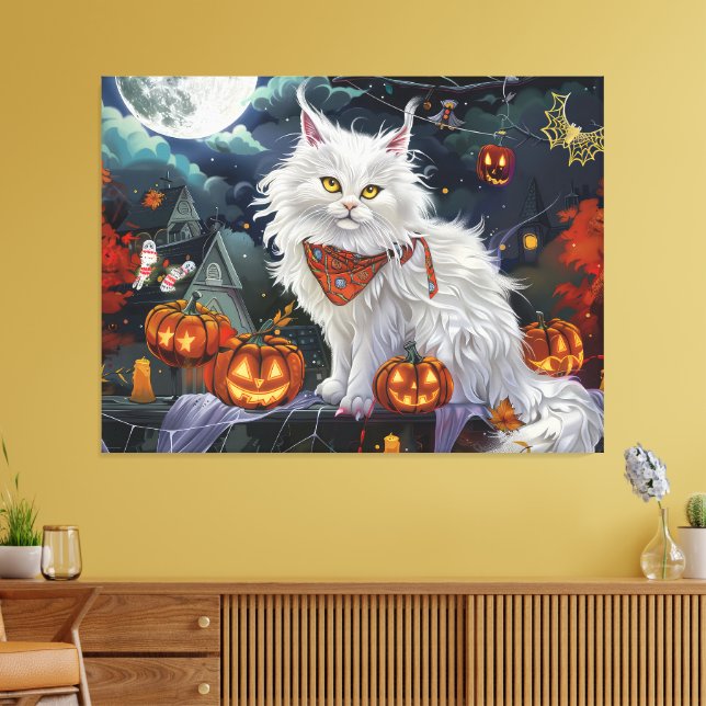 Impressão Em Tela Turco Angora Cat Halloween Spooky (Insitu(Sala de estar))