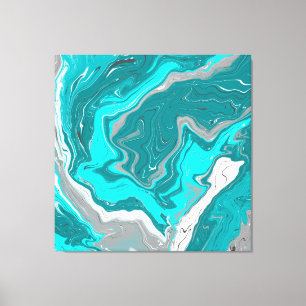 Impressão Em Tela Turquesa e Teal Marble Fluid Art