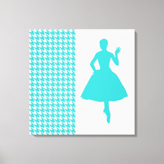 Impressão Em Tela Turquesa Moderna Houndstooth c/ Moda Silhouter (Frente)