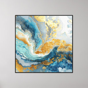 Impressão Em Tela Turquesa Onda Dourada – Arte Abstrata Fluida para 
