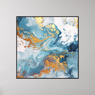 Impressão Em Tela Turquesa Ouro Remoinho – Arte Abstrata Fluida para