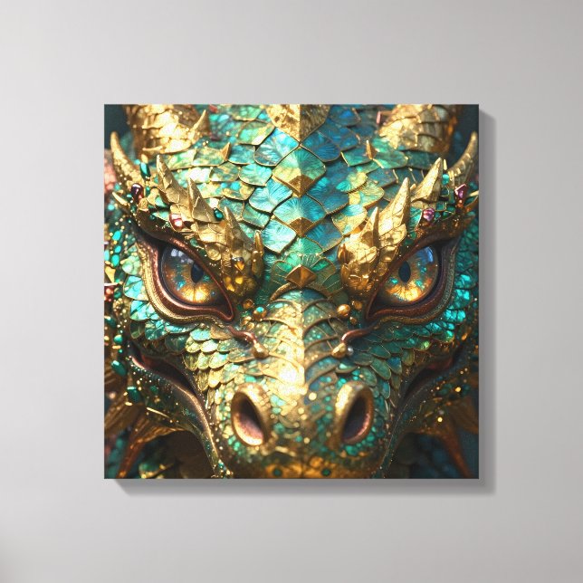 Impressão Em Tela Turquoise and Gold Dragon Face (Frente)