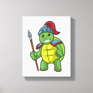 Impressão Em Tela Turtle como guerreiro com Spear e Helmet