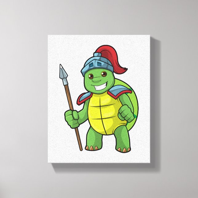 Impressão Em Tela Turtle como guerreiro com Spear e Helmet (Frente)