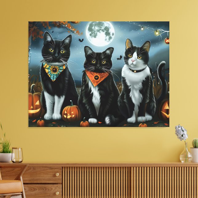 Impressão Em Tela Tuxedo Cat Halloween Spooky (Insitu(Sala de estar))