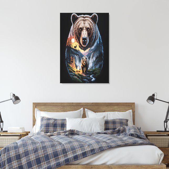 Impressão Em Tela Two bears in the forest dark 2 (Insitu(Quarto))