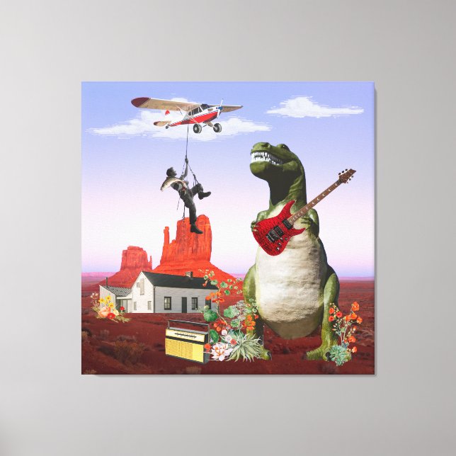 Impressão Em Tela Tyrannosaurus Rex Dinosaur Rock & Roll Wall Art (Frente)