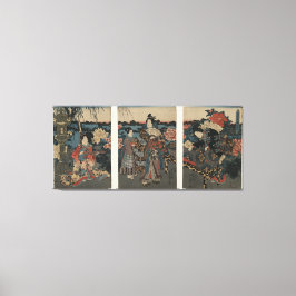 Impressão Em Tela Ukiyo-e Triptych: Aproveitando um Jardim de Peônia