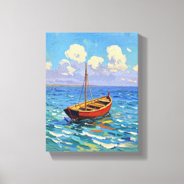 Impressão Em Tela Um barco incrível na praia de onda Van Gogh Art (Frente)
