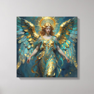Impressão Em Tela Um Belo Anjo de Ouro e Turquesa