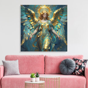 Impressão Em Tela Um belo anjo de ouro e turquesa