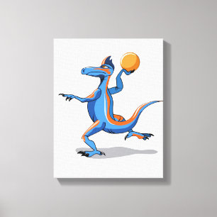 Impressão Em Tela Um Cartoon Iguanodon Jogando Basquete.