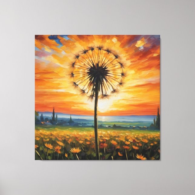 Impressão Em Tela um dandelion num campo de flores (Frente)