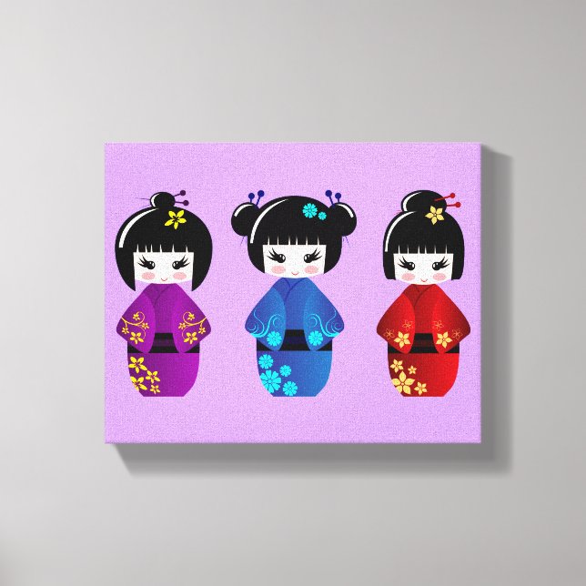 Impressão Em Tela Um desenho animado de bonecas de kokeshi (Frente)