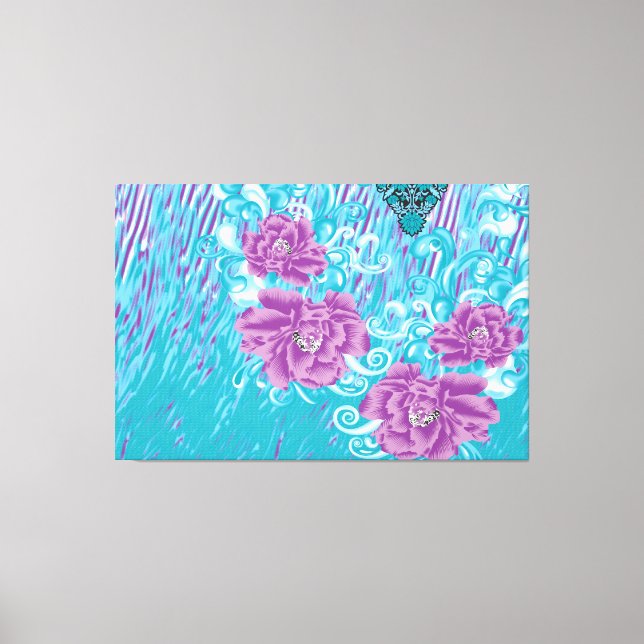 Impressão Em Tela Um design têxtil vibrante com roxo e turq (Frente)