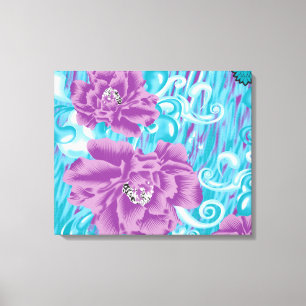 Impressão Em Tela Um design têxtil vibrante com roxo e turq