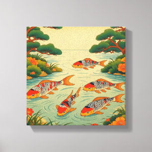 Impressão Em Tela Um Estanque Ukiyo-e Vibrante