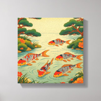 Impressão Em Tela Um Estanque Ukiyo-e Vibrante