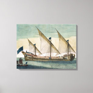 Impressão Em Tela Um Galleass três-suprido corrente pela vela, remo