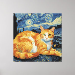 Impressão Em Tela Um gato na noite estrelada